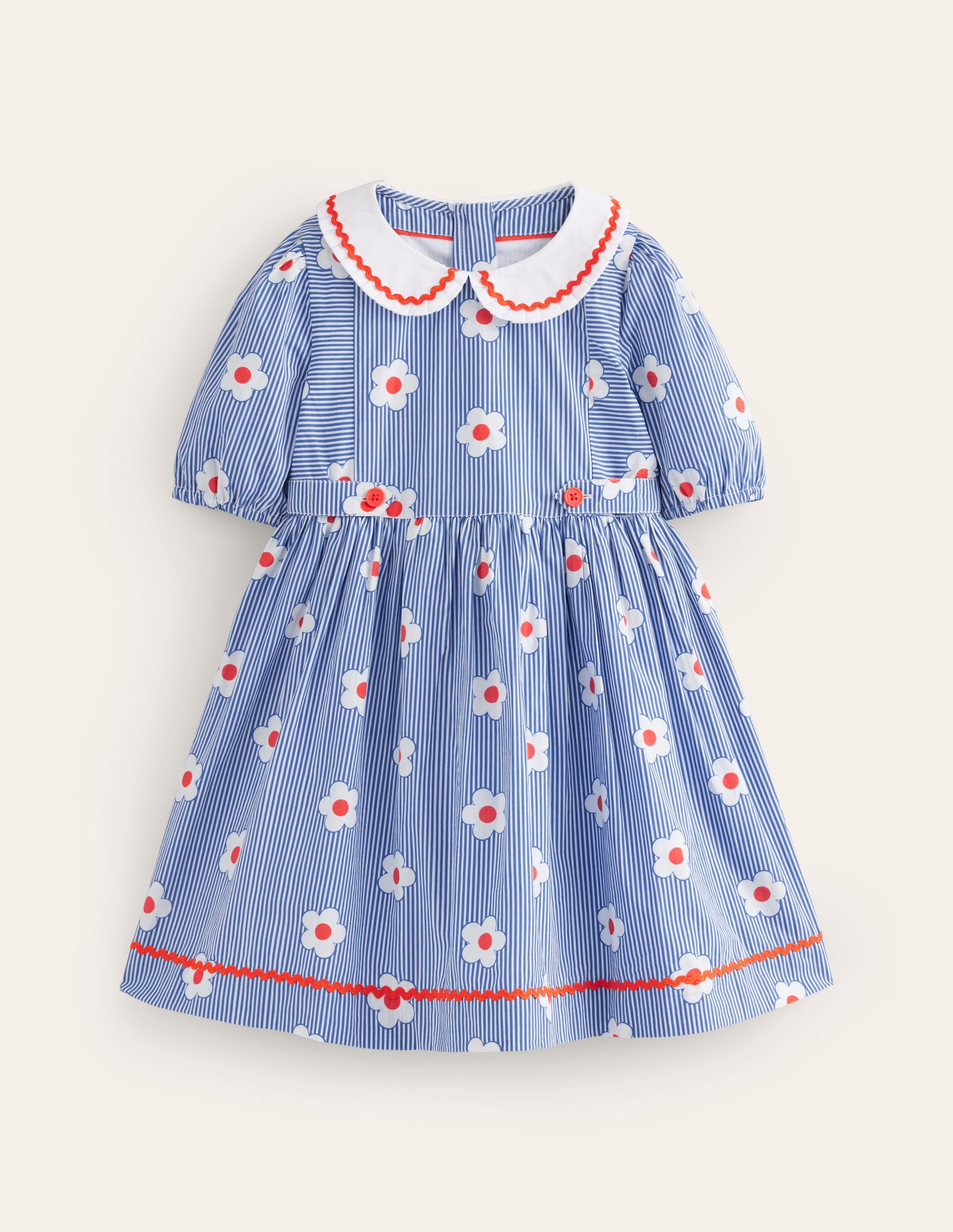 Collared Sailor Dress-Bluejay Daisy Stripe - Image 1