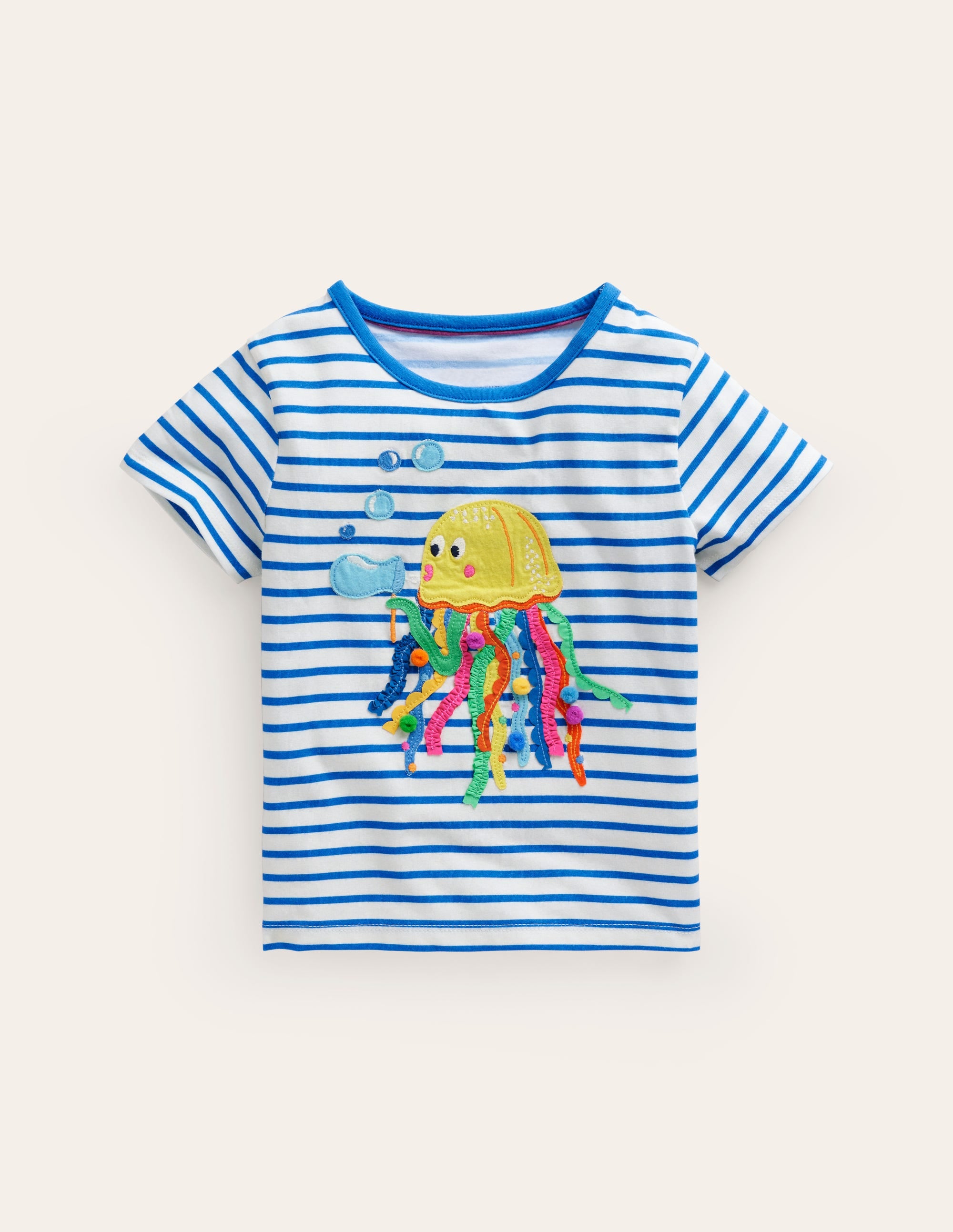 Short Sleeve Appliqué T-shirt-Ivory/ Corsica Blue Jellyfish - Image 1