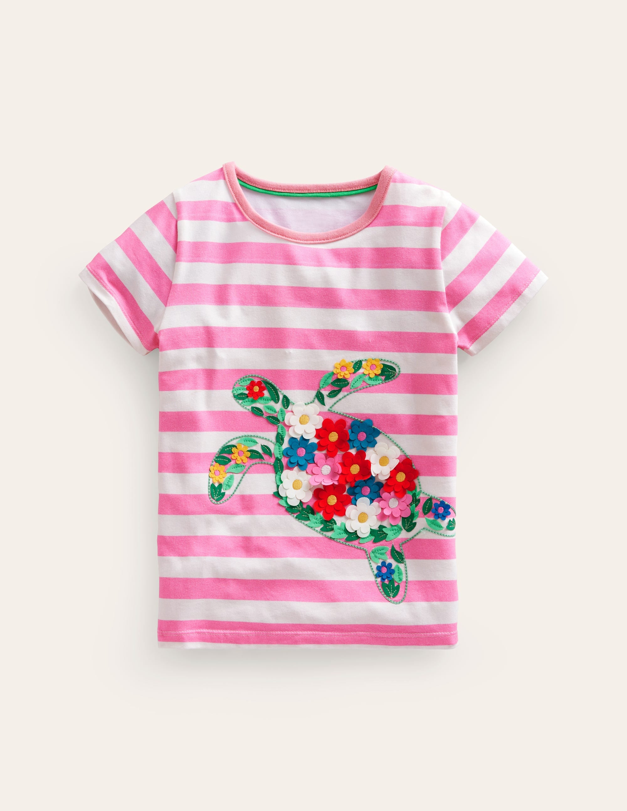 Short Sleeve Appliqué T-shirt-Cosmos Pink/Ivory Turtle - Image 1