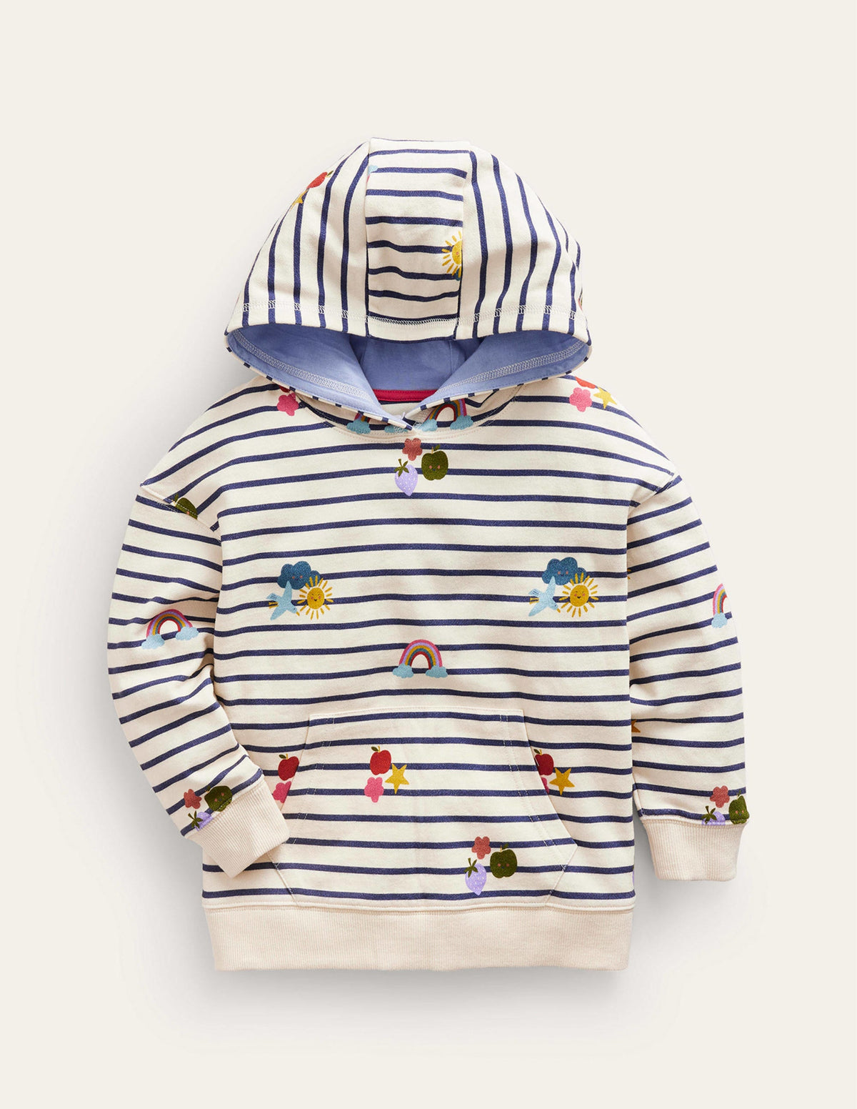 Printed Hoodie-Stripe Rainbow Clouds - Image 1