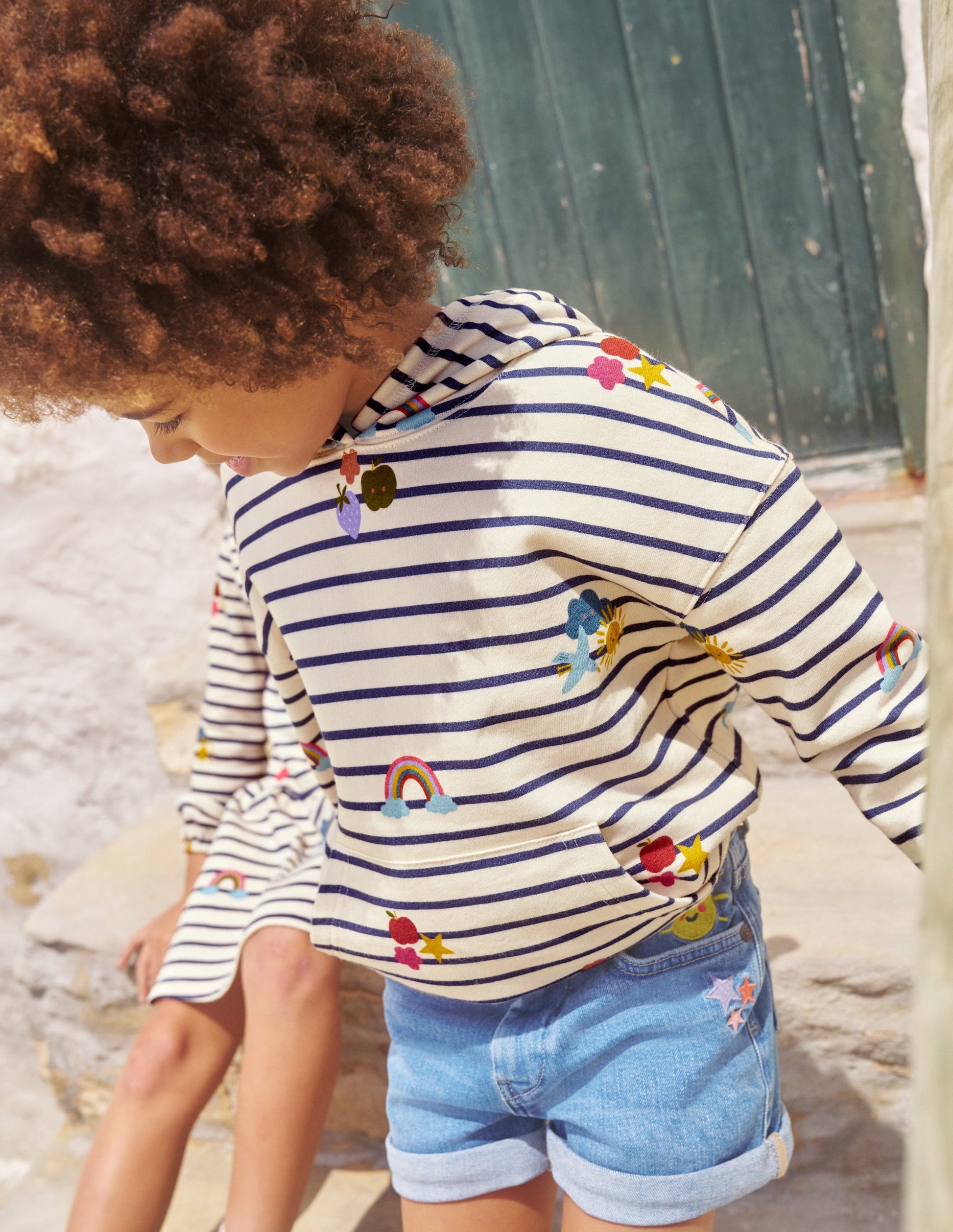 Printed Hoodie-Stripe Rainbow Clouds-4