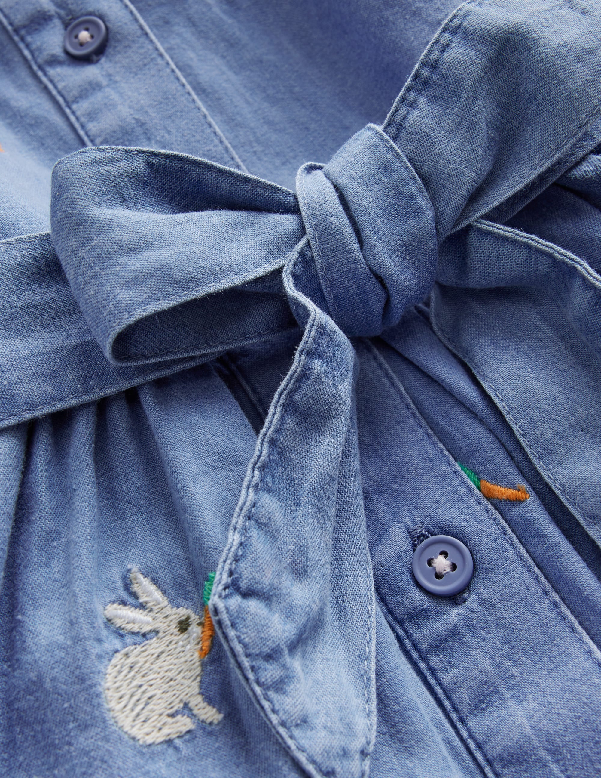 Embroidered Shirt Dress-Chambray Bunnies - Image 3