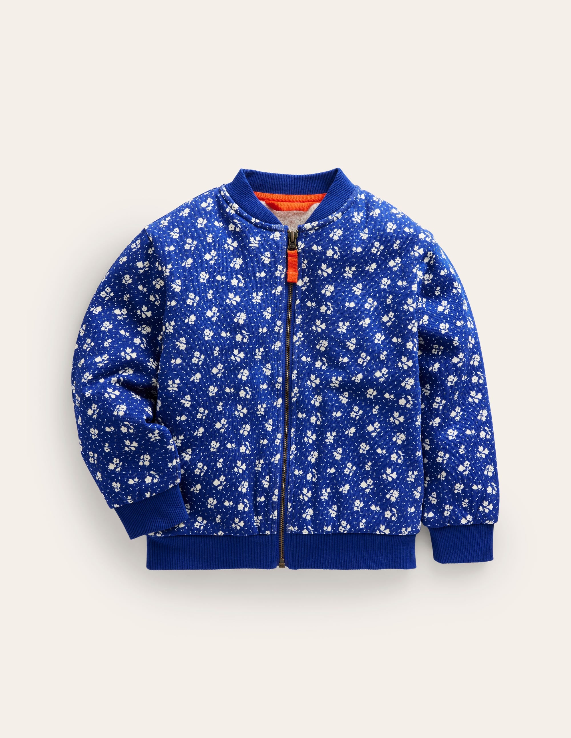 Borg Lined Jersey Bomber-Indigo Sprig Floral - Image 1