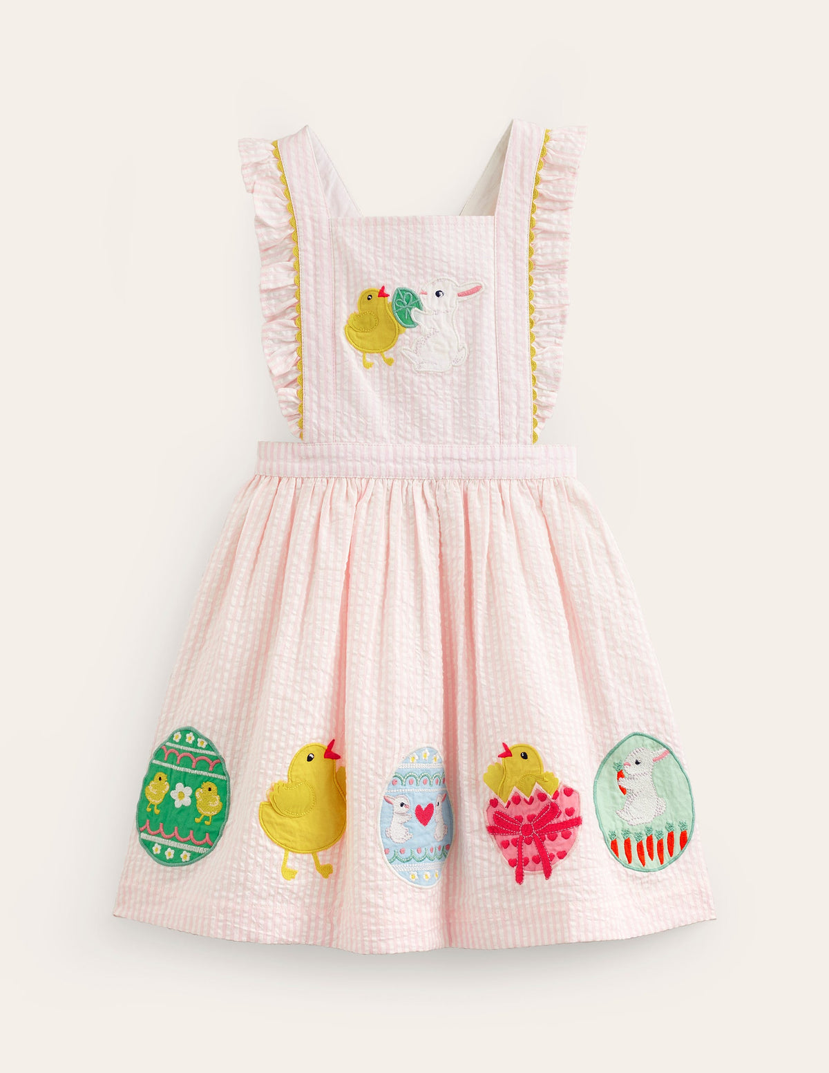 Charming Pinafore Dress-Pink / Ivory Stripe Chicks - Image 1
