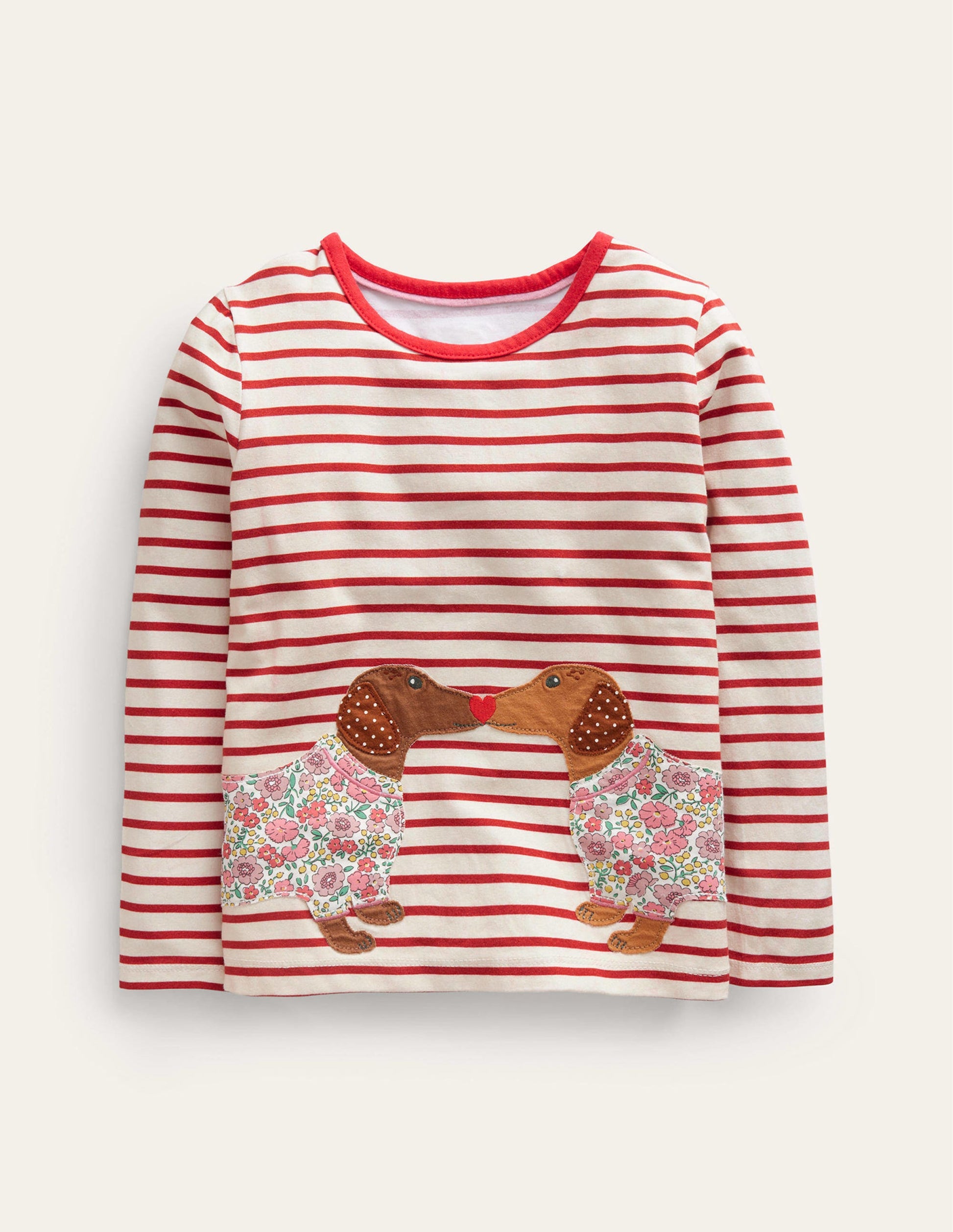 Front & Back Appliqué T-shirt-Firecracker/Ivory Dogs-1