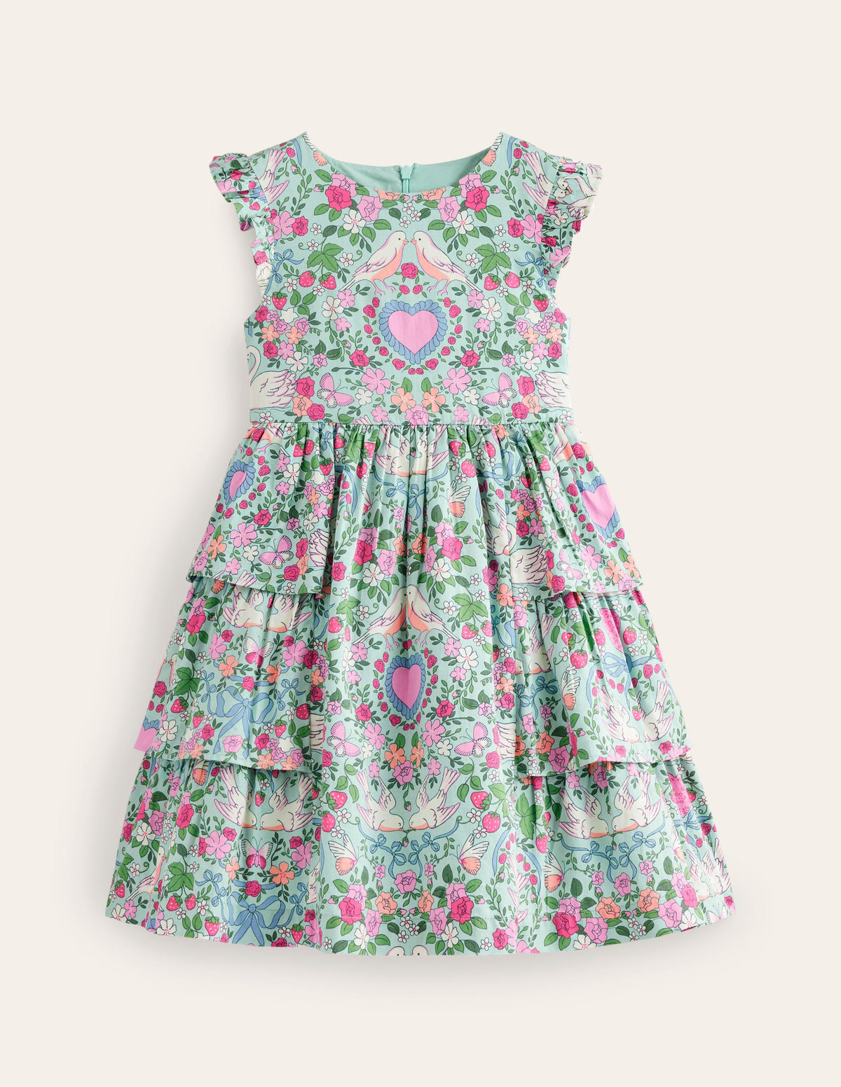 Heritage Party Dress-Green Love Birds-1