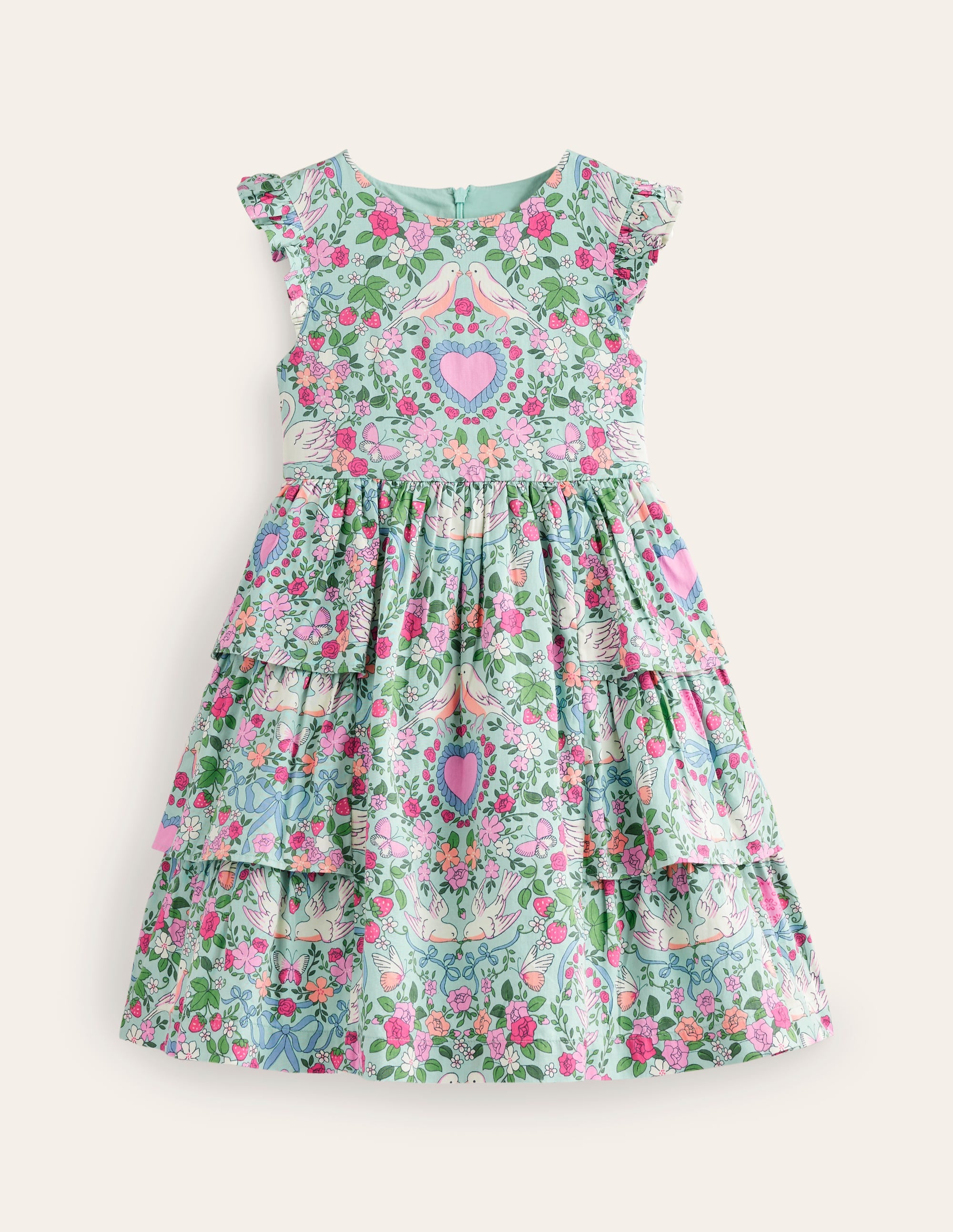 Heritage Party Dress-Green Love Birds - Image 1