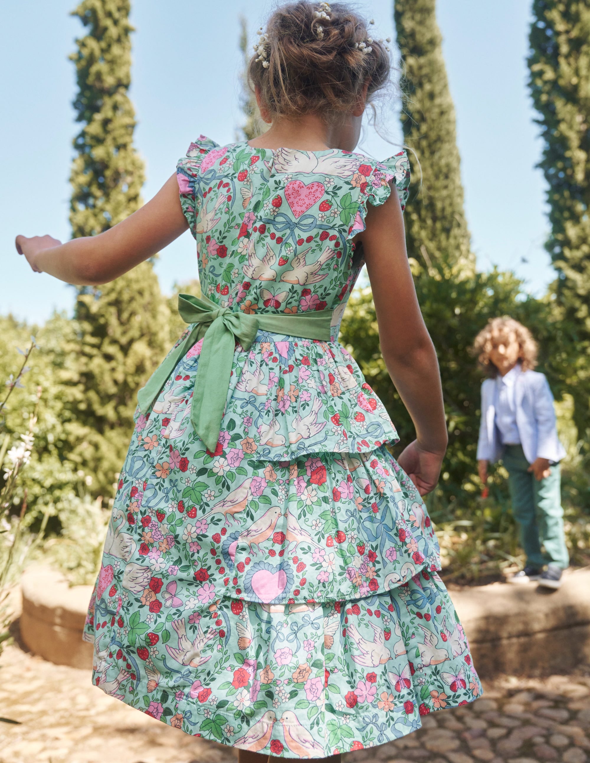Heritage Party Dress-Green Love Birds - Image 5