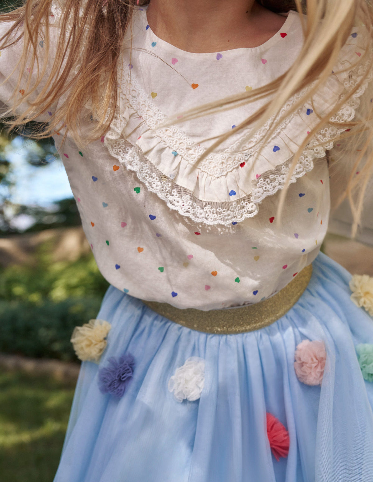 Lace Yoke Woven Top-Multi Confetti Hearts-4