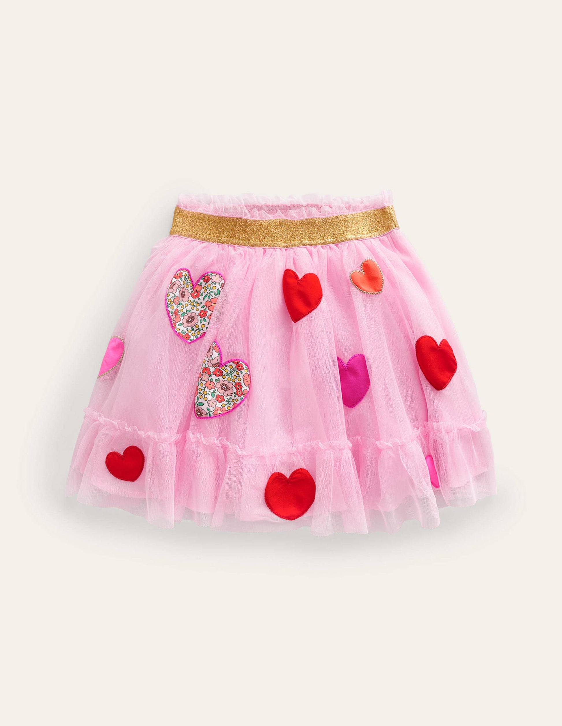 Tulle Appliqué Skirt-Pink Hearts-1