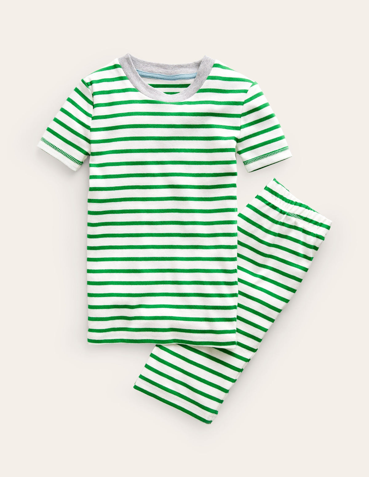 Snug Striped Short Pyjamas-Ivory/Green Breton - Image 1