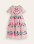 Embroidered Tulle Dress-Provence Dusty Pink