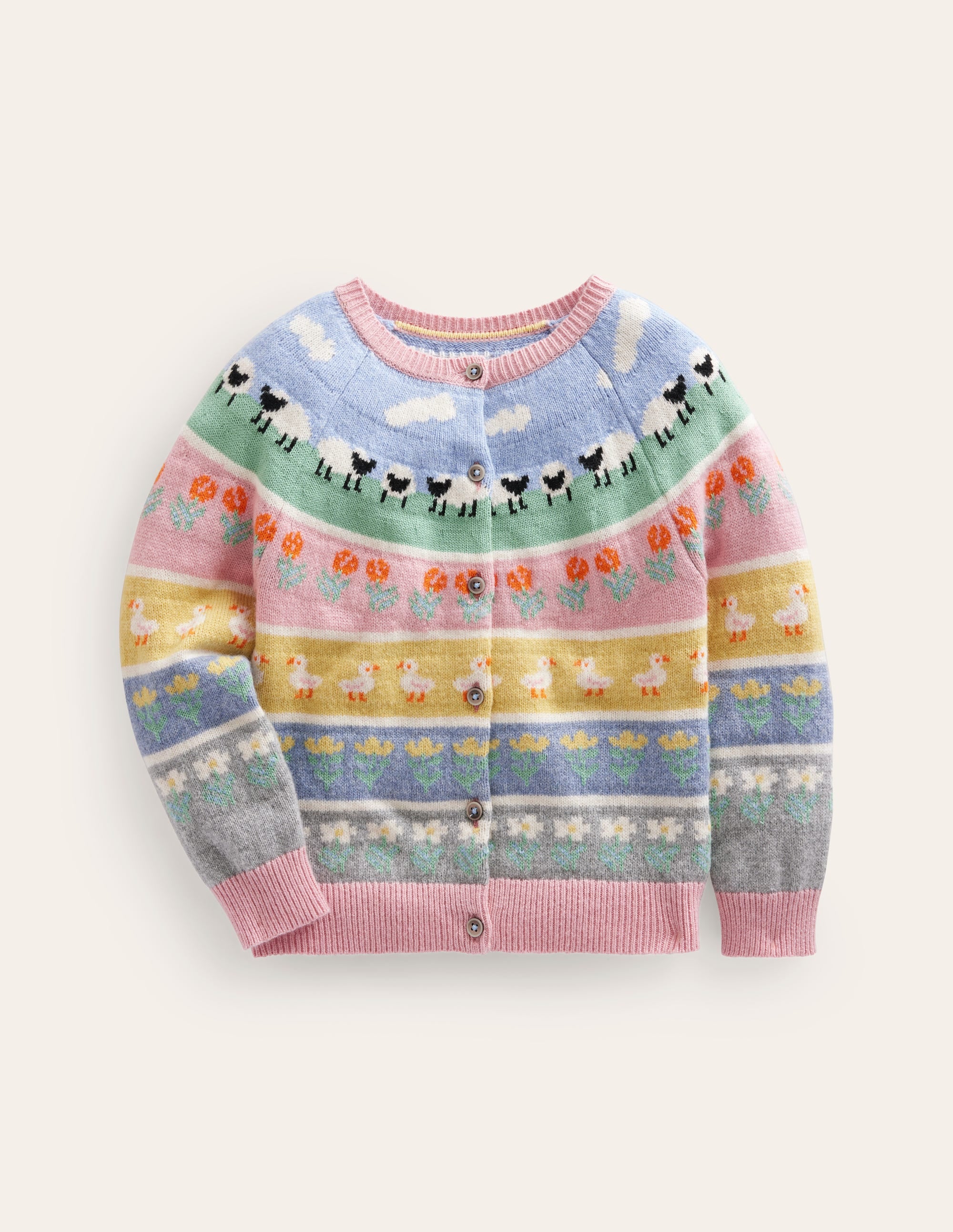 Fair Isle Cardigan-Almond Pink Easter Animals - Image 1