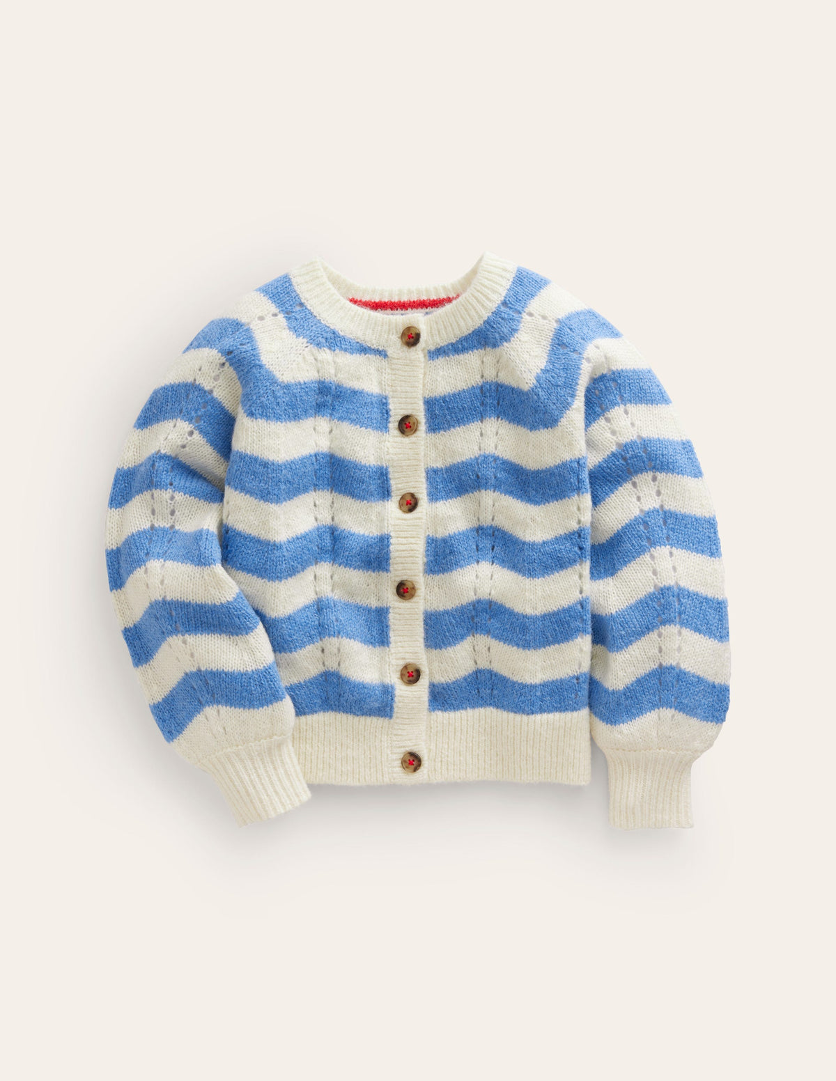 Blouson Wave Cardigan-Blue, Ivory Stripe - Image 1