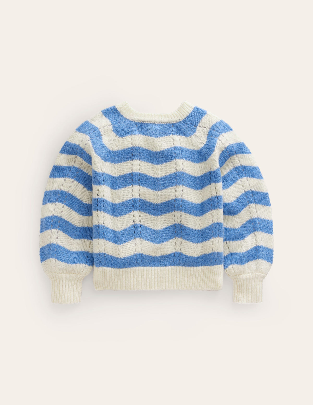 Blouson Wave Cardigan-Blue, Ivory Stripe - Image 2