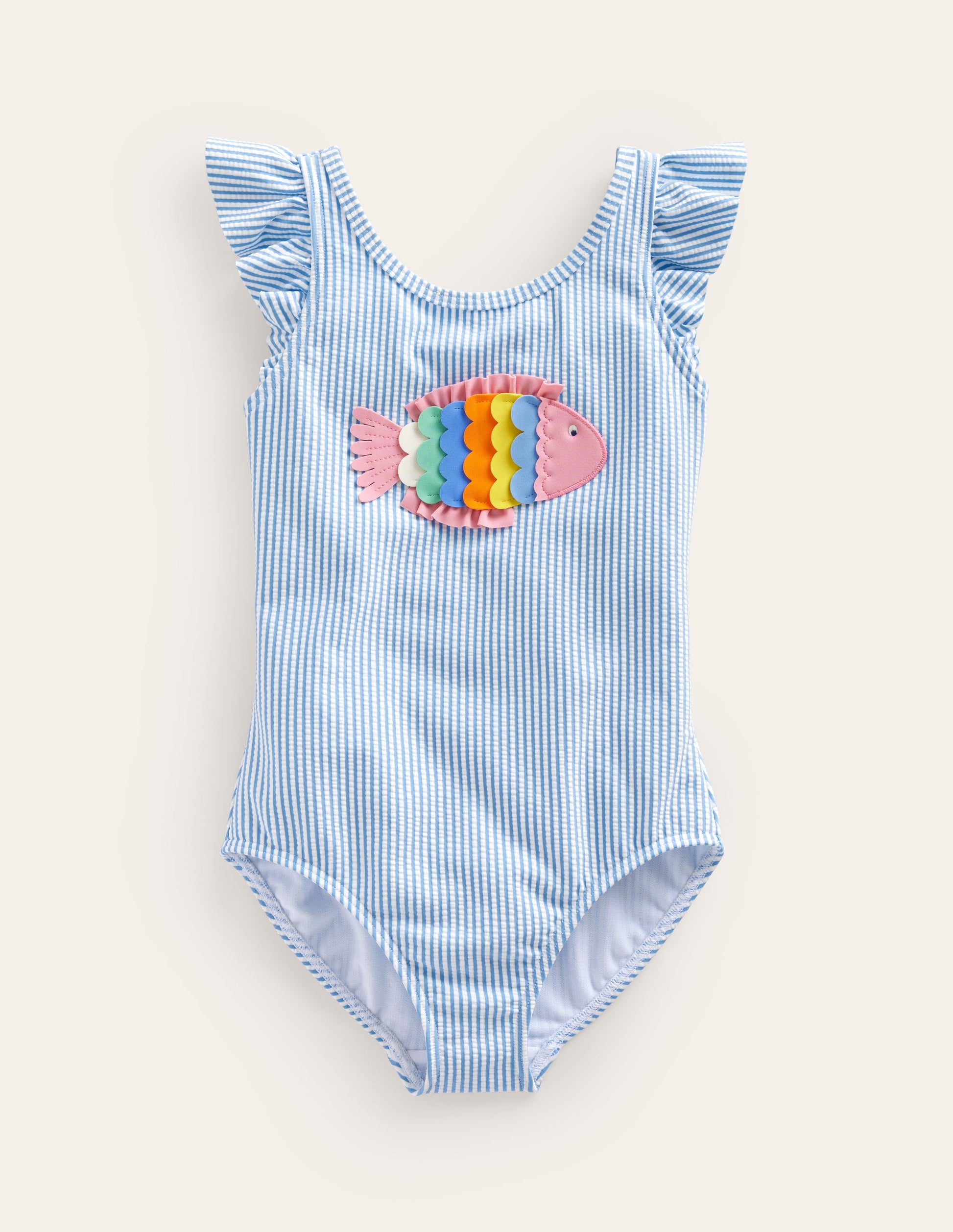 Logo Flutter Sleeve Swimsuit-Blue Ticking Fish-1