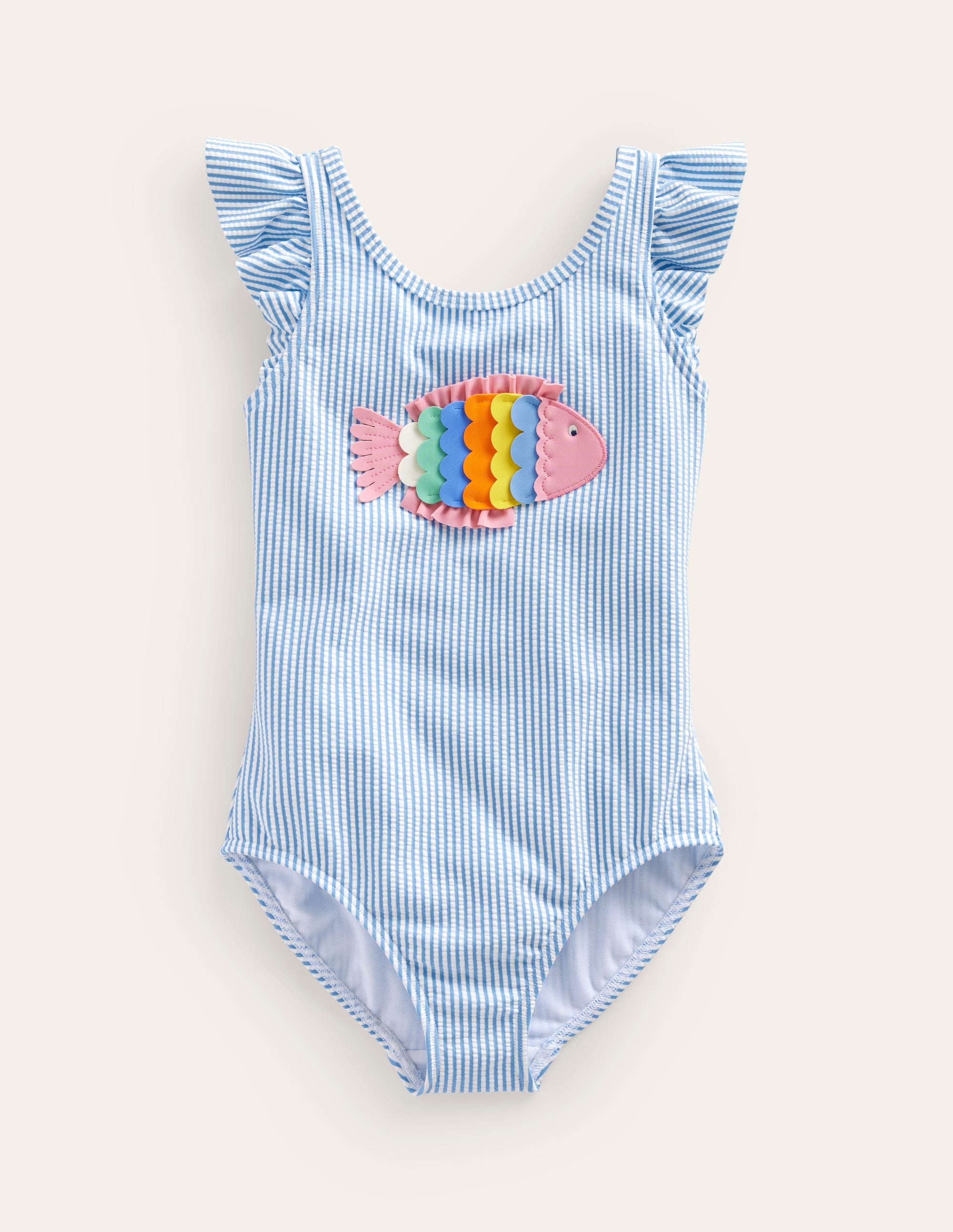 Logo Flutter Sleeve Swimsuit-Blue Ticking Fish - Image 1