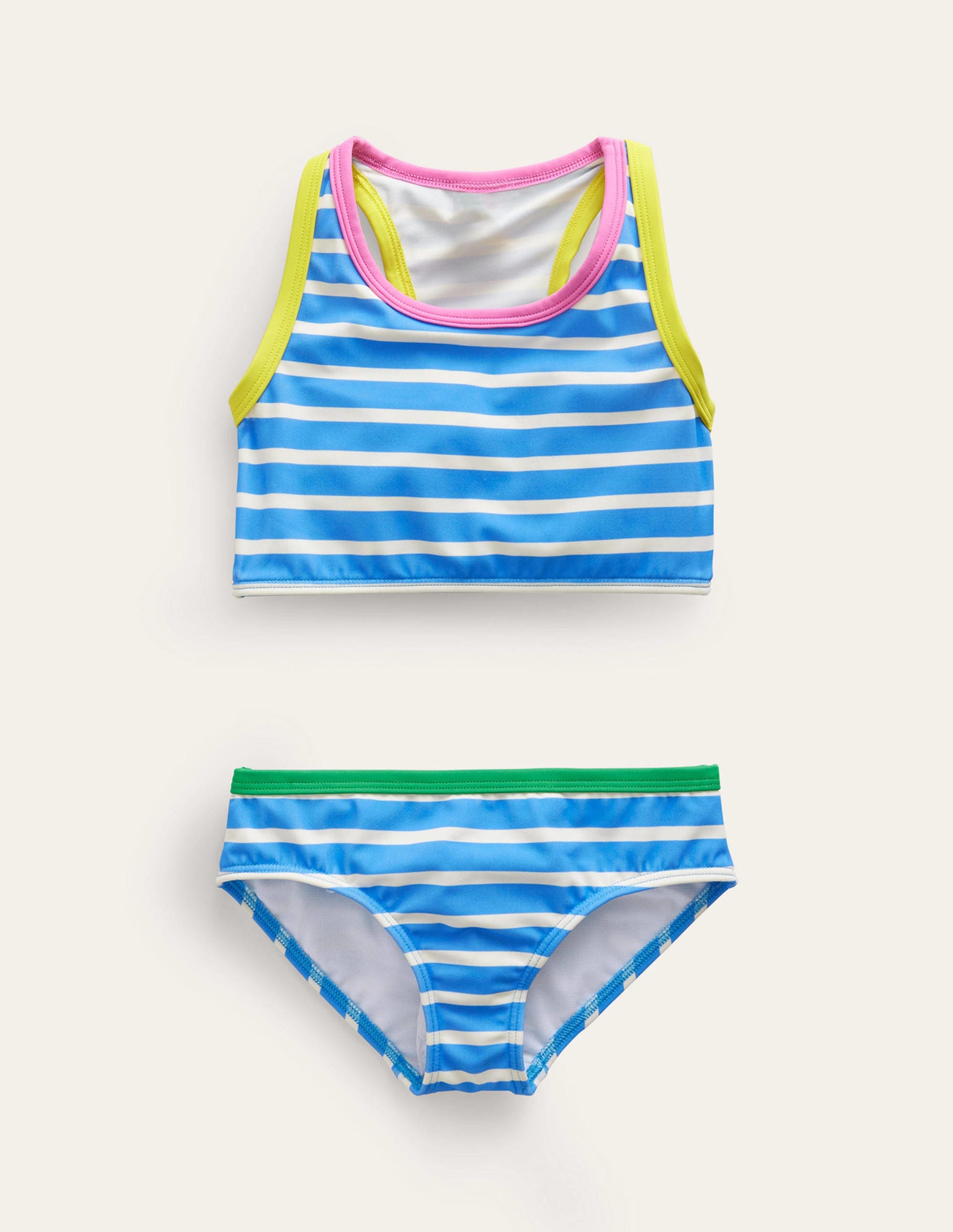 Racerback Bikini Set-Surf Blue, Ivory Stripe-1