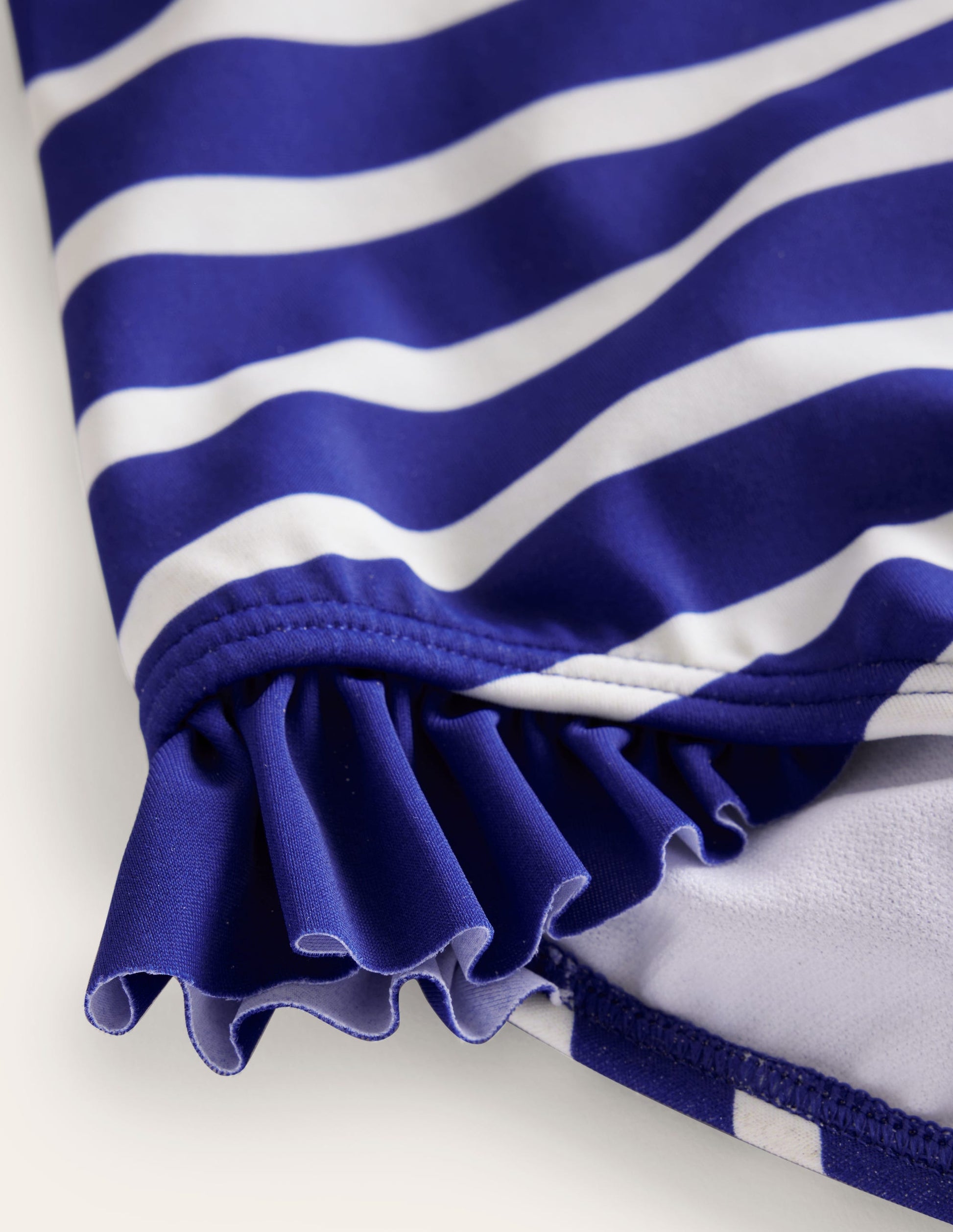 Long Sleeve Frilly Swimsuit-Sapphire Blue, Ivory Stripe-3