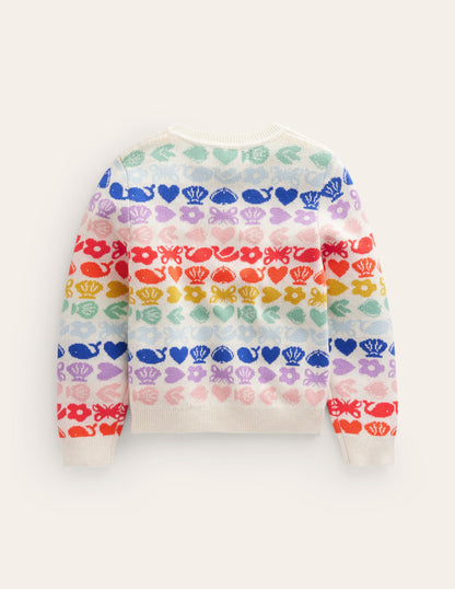 Fair Isle Jumper-Ecru Marl Rainbow-2