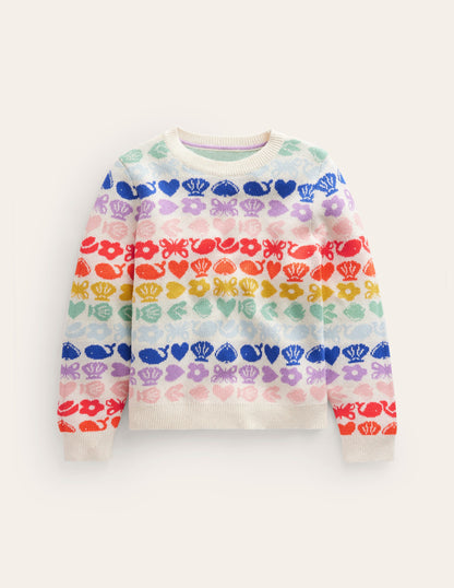 Fair Isle Jumper-Ecru Marl Rainbow-1