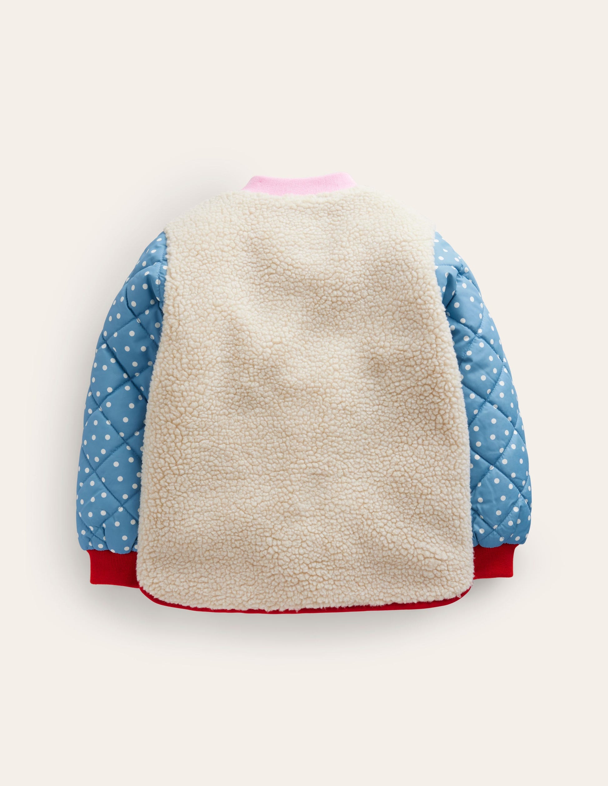 Borg Mix Bomber Jacket-Ivory / Colourblock Spot-3