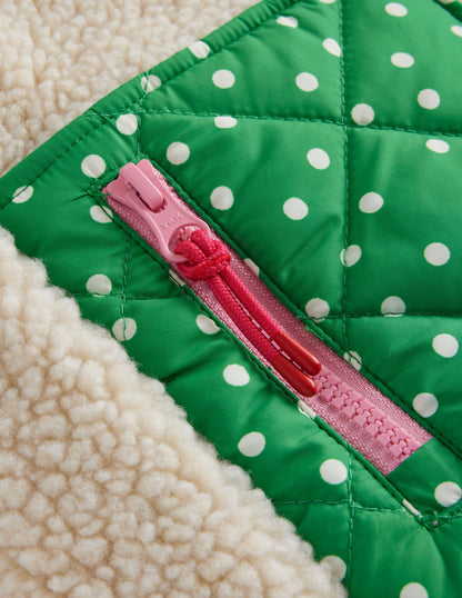 Borg Mix Bomber Jacket-Ivory / Colourblock Spot-4