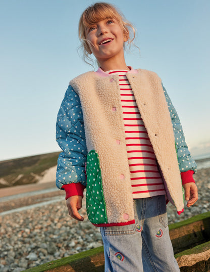 Borg Mix Bomber Jacket-Ivory / Colourblock Spot-1