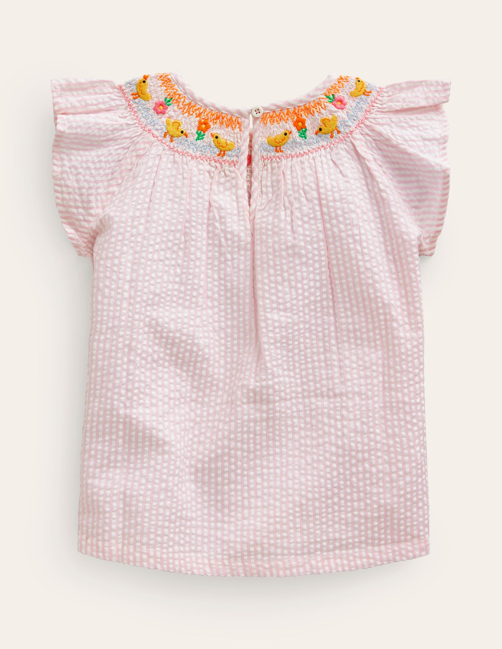 Embroidered Smocked Top-Sweet Pea / Ivory Stripe-2