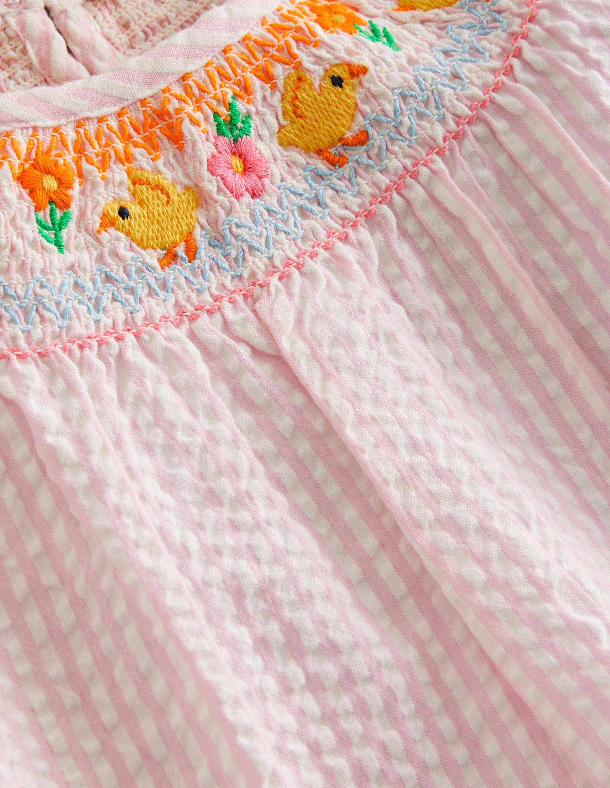 Embroidered Smocked Top-Sweet Pea / Ivory Stripe-3