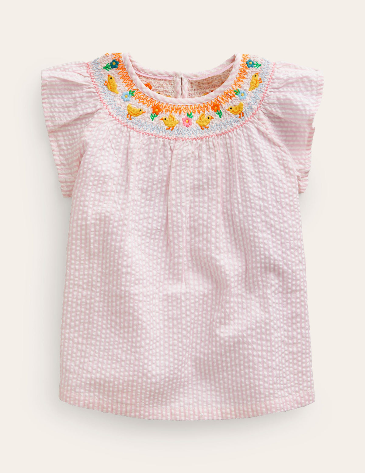 Embroidered Smocked Top-Sweet Pea / Ivory Stripe - Image 1