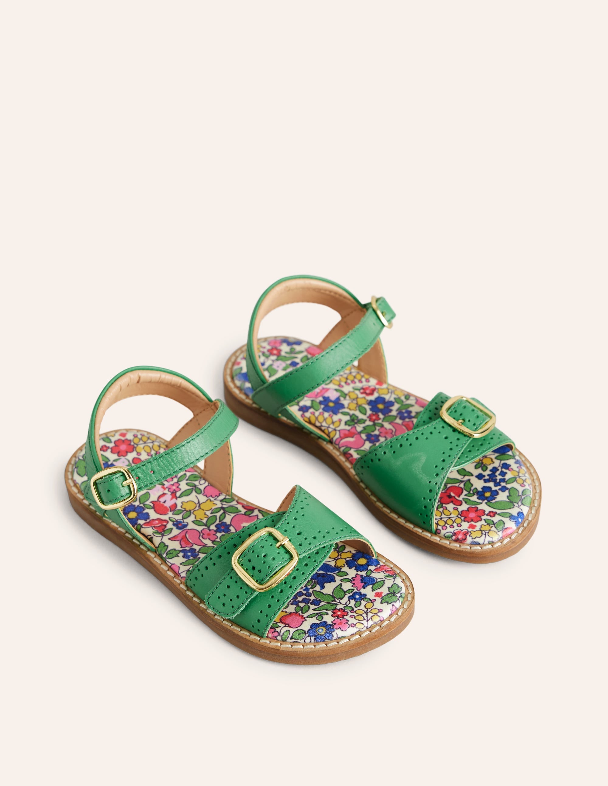 Leather Buckle Sandals-Green - Image 2