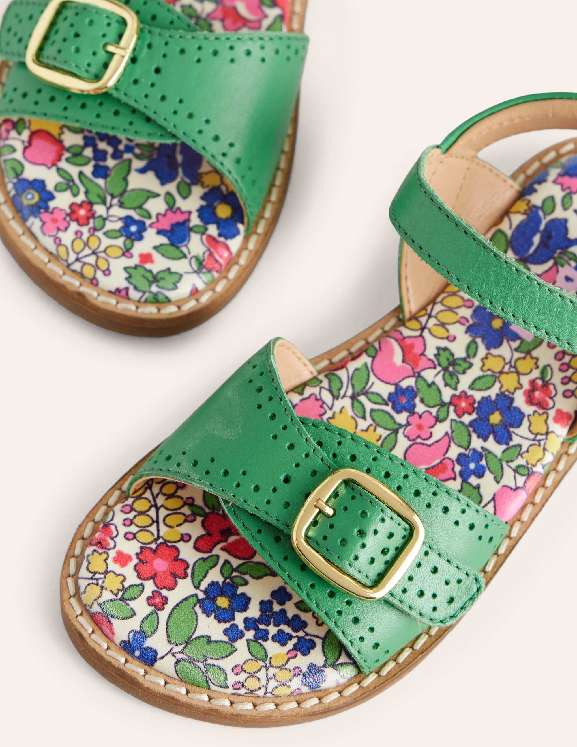 Leather Buckle Sandals-Green - Image 3