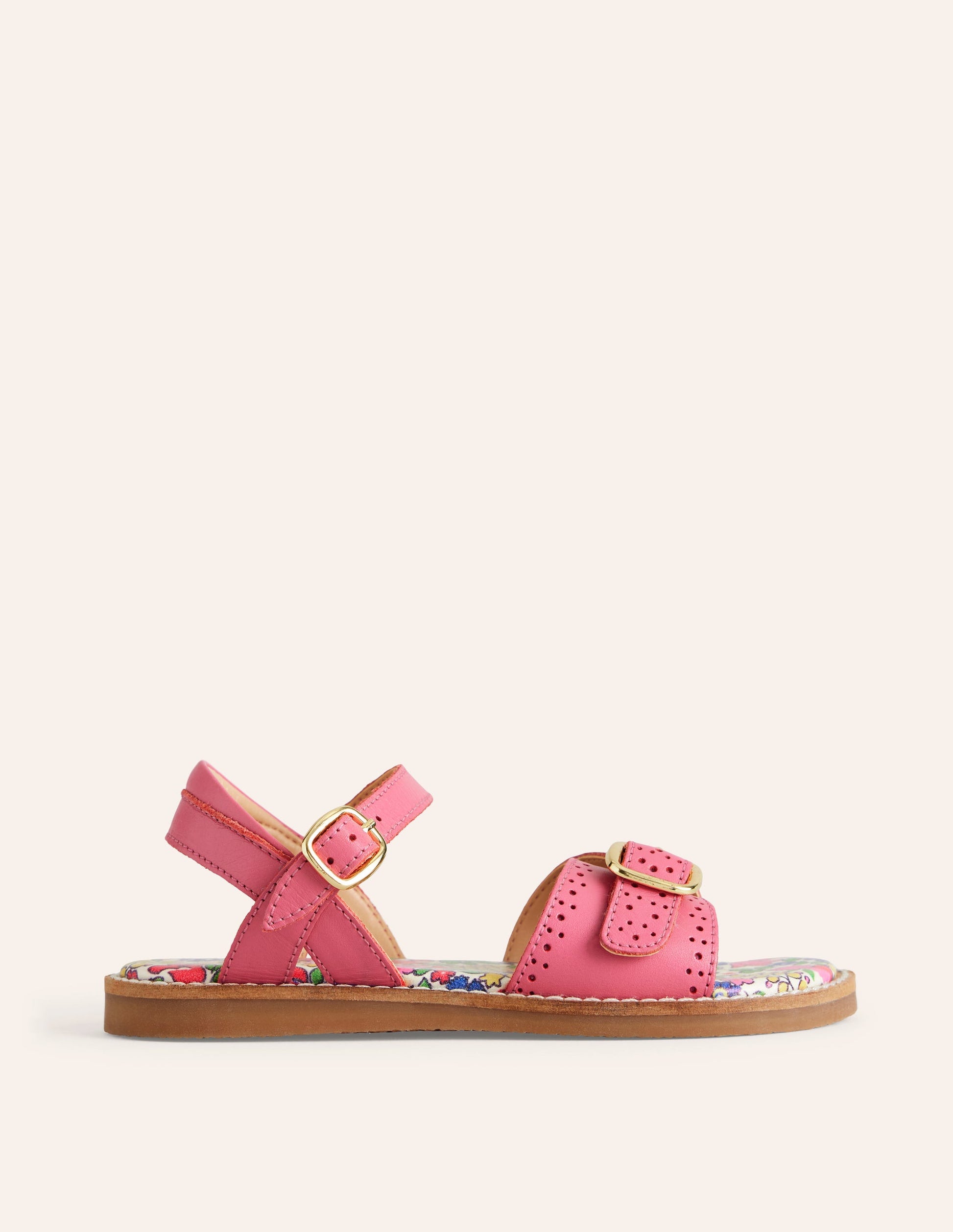 Leather Buckle Sandals-Pink-1