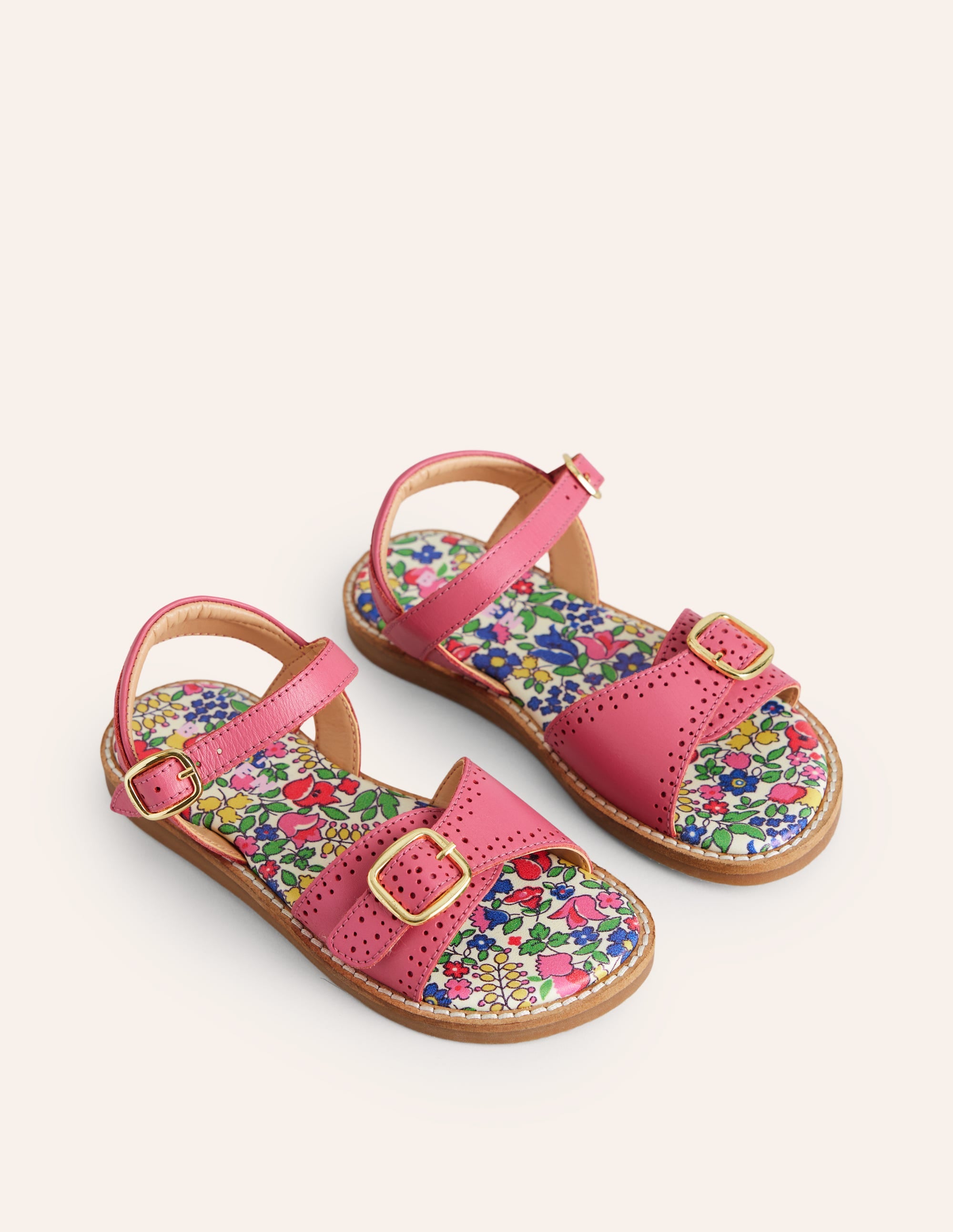 Leather Buckle Sandals-Pink | Boden UK