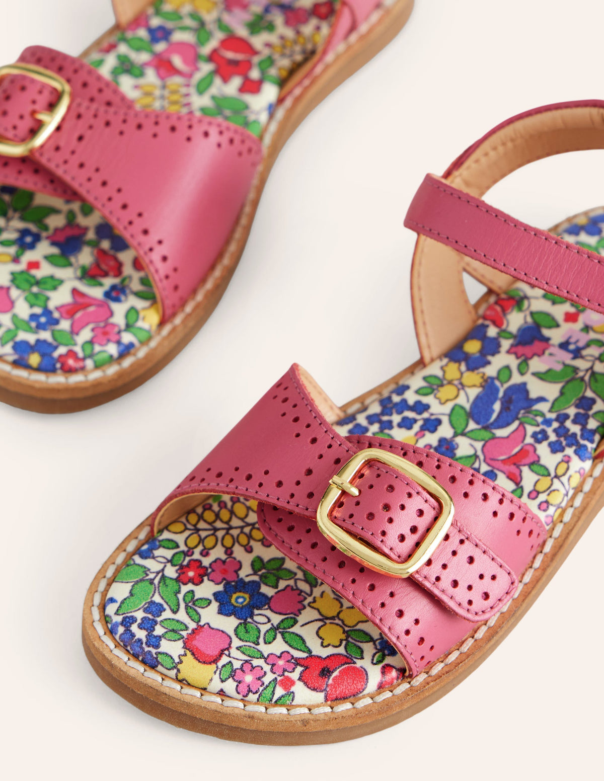Leather Buckle Sandals-Pink-3