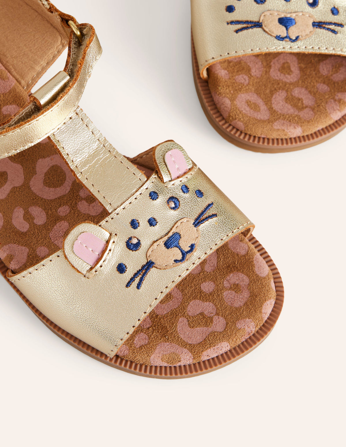 Fun Leather Sandals-Gold Metallic Leopard - Image 3