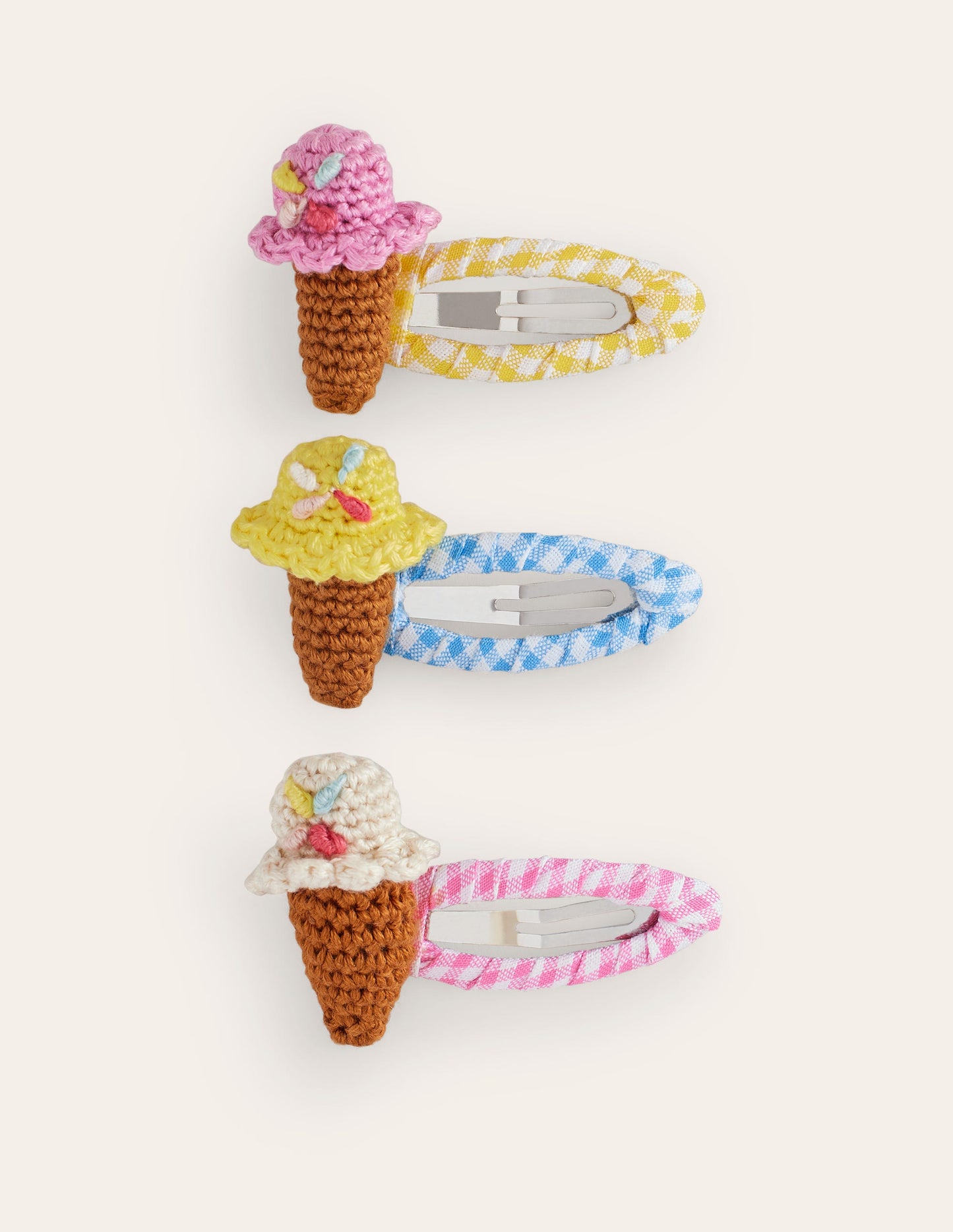 3 Pack Hair Clips-Gingham Ice Creams