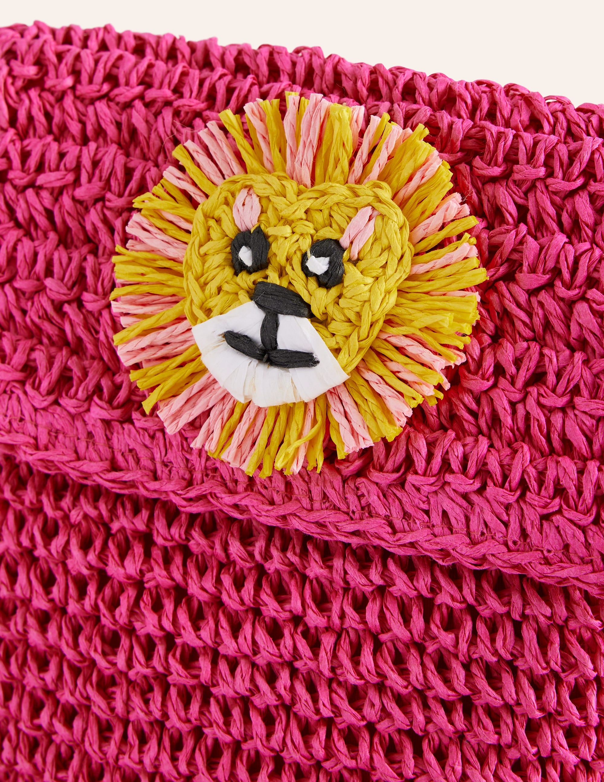 Cross-Body Straw Bag-Pink Lion Appliqué - Image 2