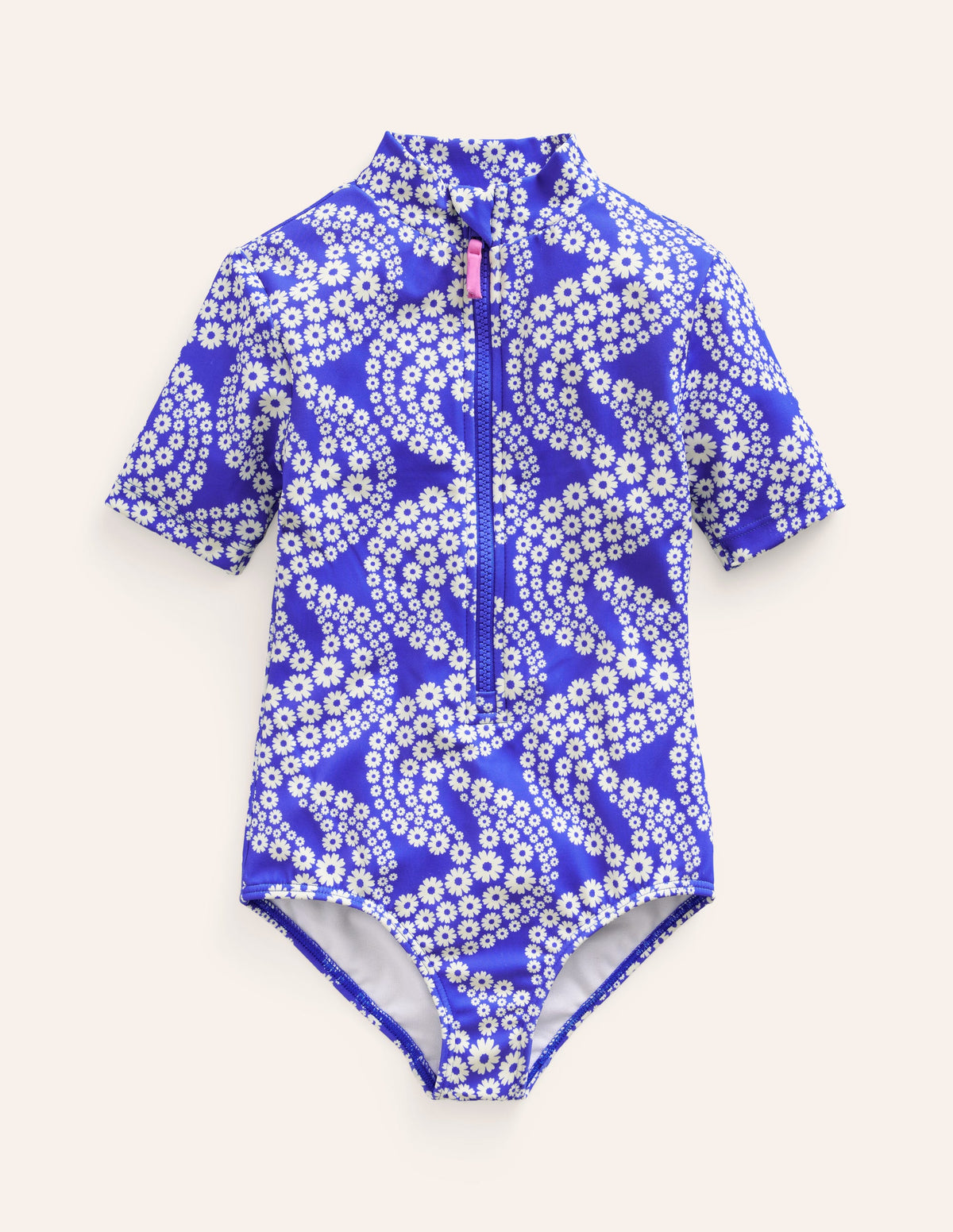 Short-sleeved Swimsuit-Dazzling Blue Daisy Wave - Image 1