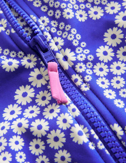 Short-sleeved Swimsuit-Dazzling Blue Daisy Wave-3