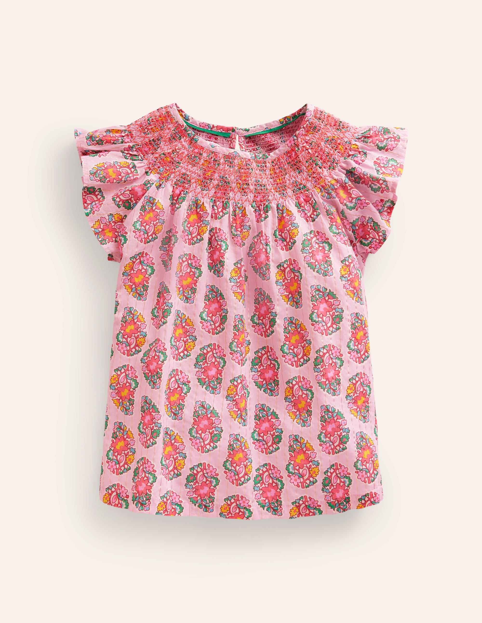 Woven Smocked Top-Sugared Almond Pink Paisley - Image 3
