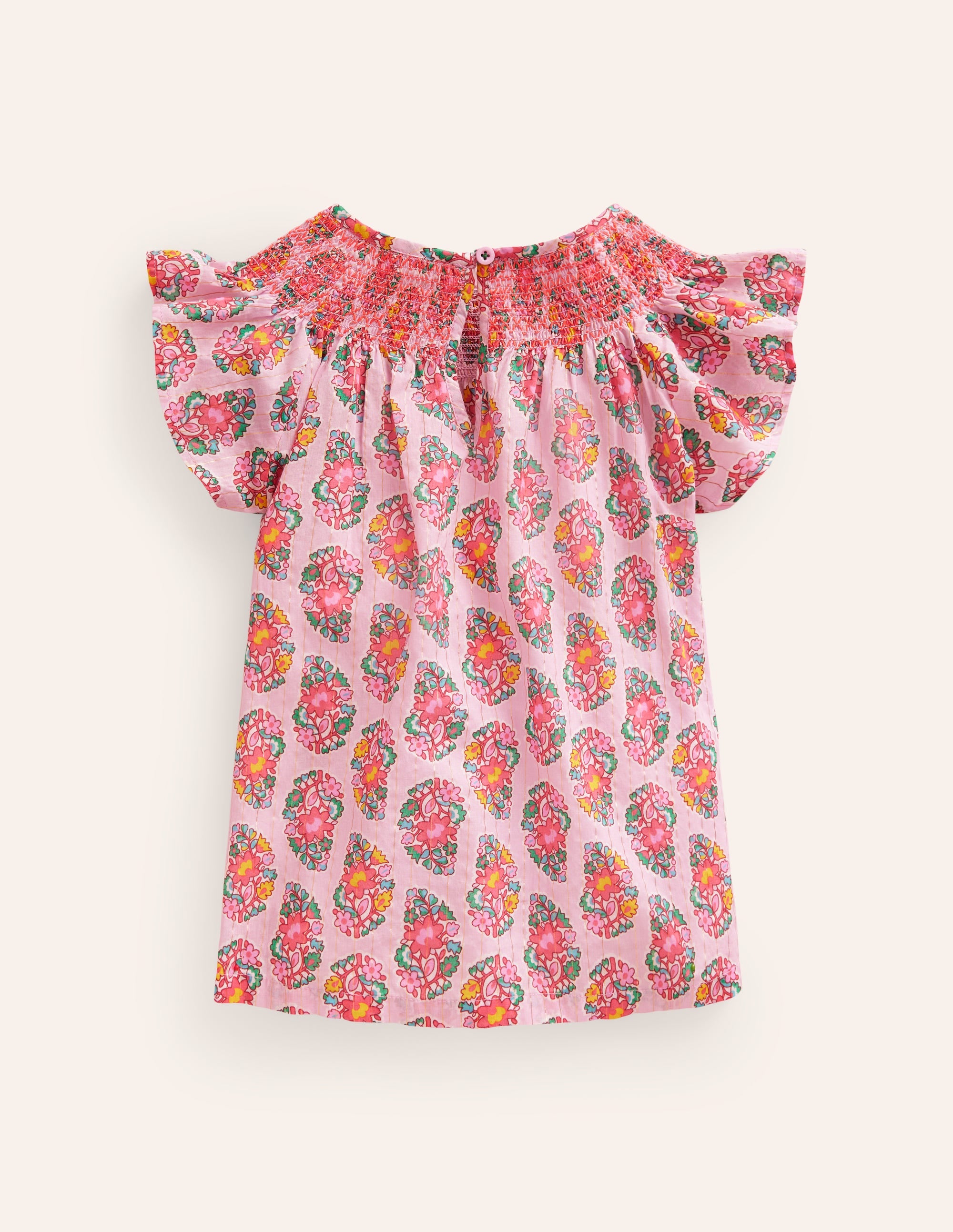Woven Smocked Top-Sugared Almond Pink Paisley - Image 4