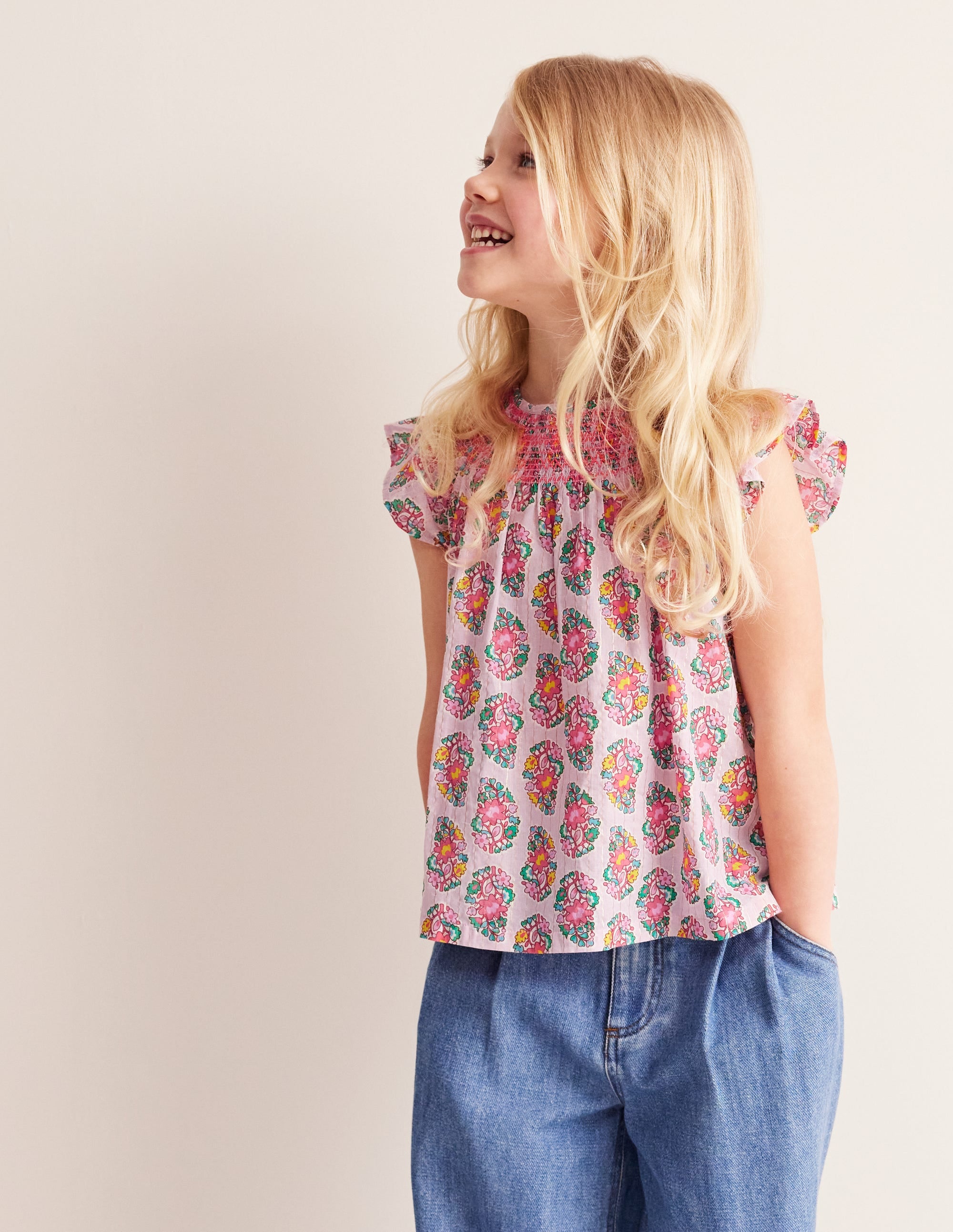 Woven Smocked Top-Sugared Almond Pink Paisley - Image 1