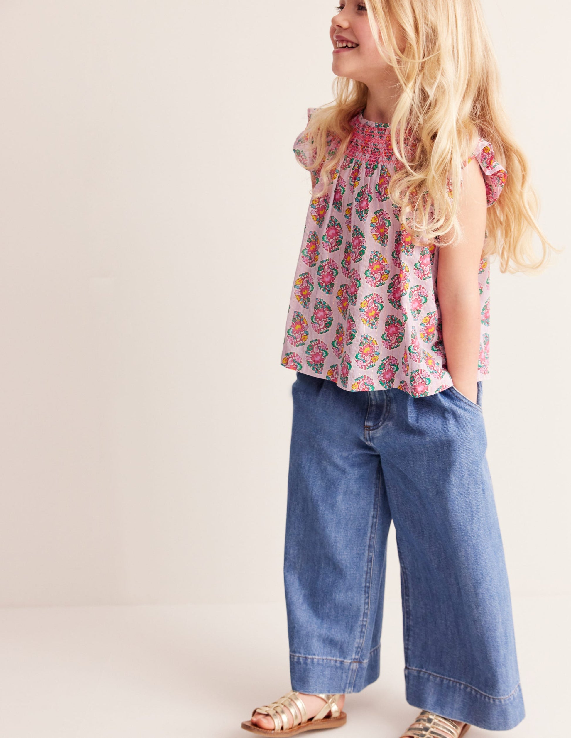 Woven Smocked Top-Sugared Almond Pink Paisley-2