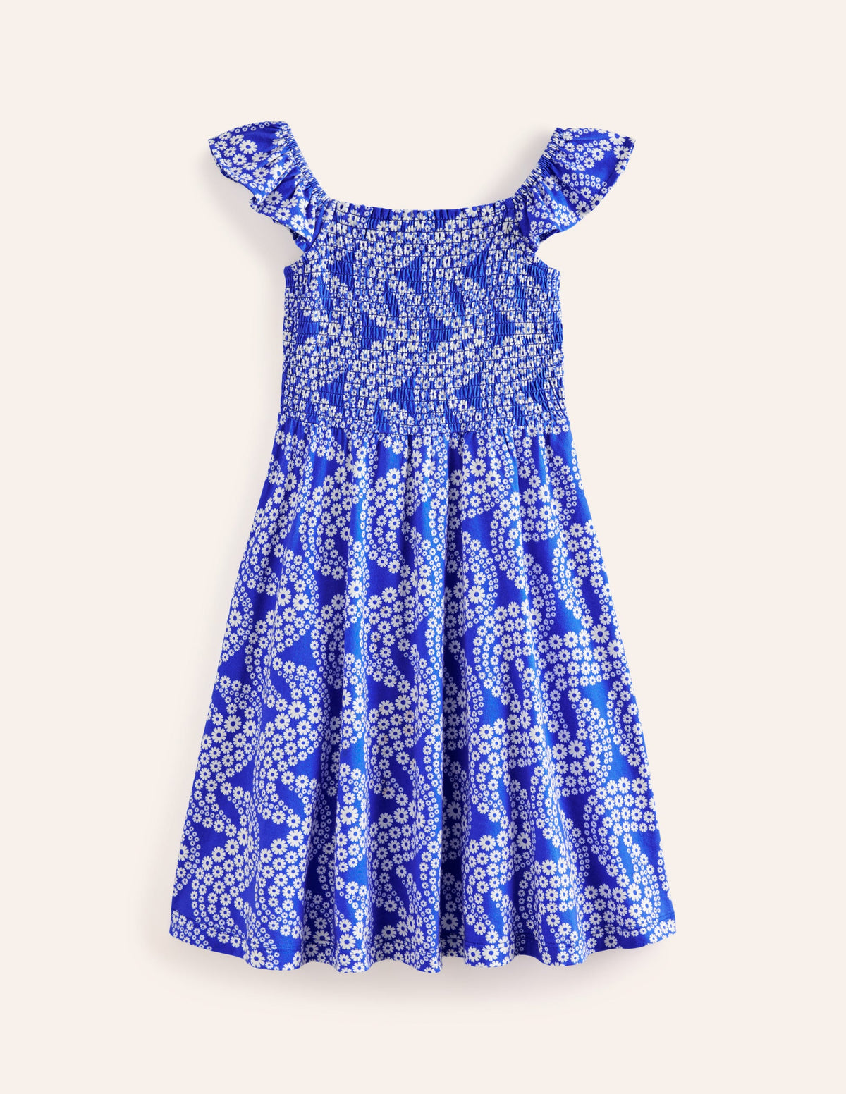 Shirred Jersey Dress-Greek Blue Daisy Wave-1