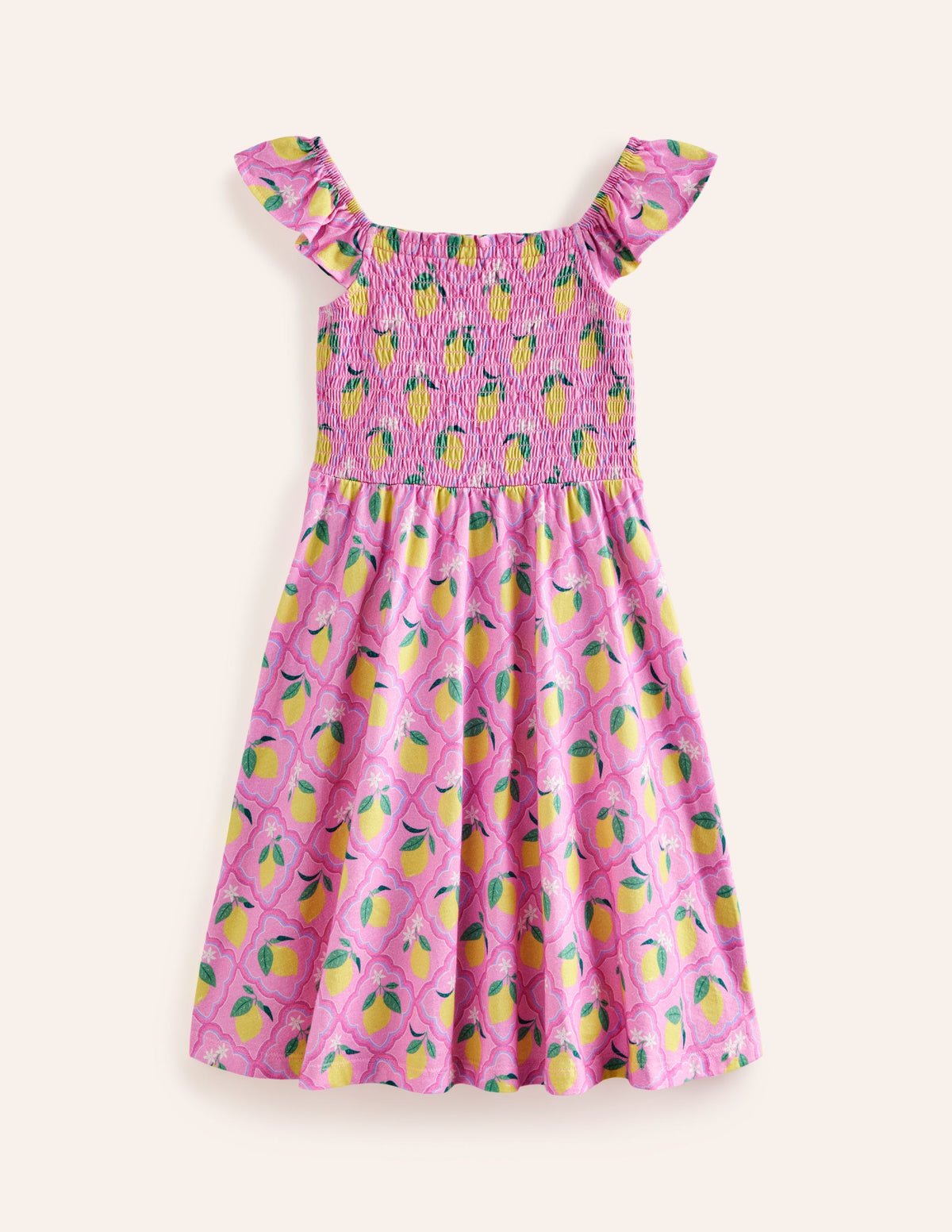 Shirred Jersey Dress-Pink Lemon Grove - Image 1