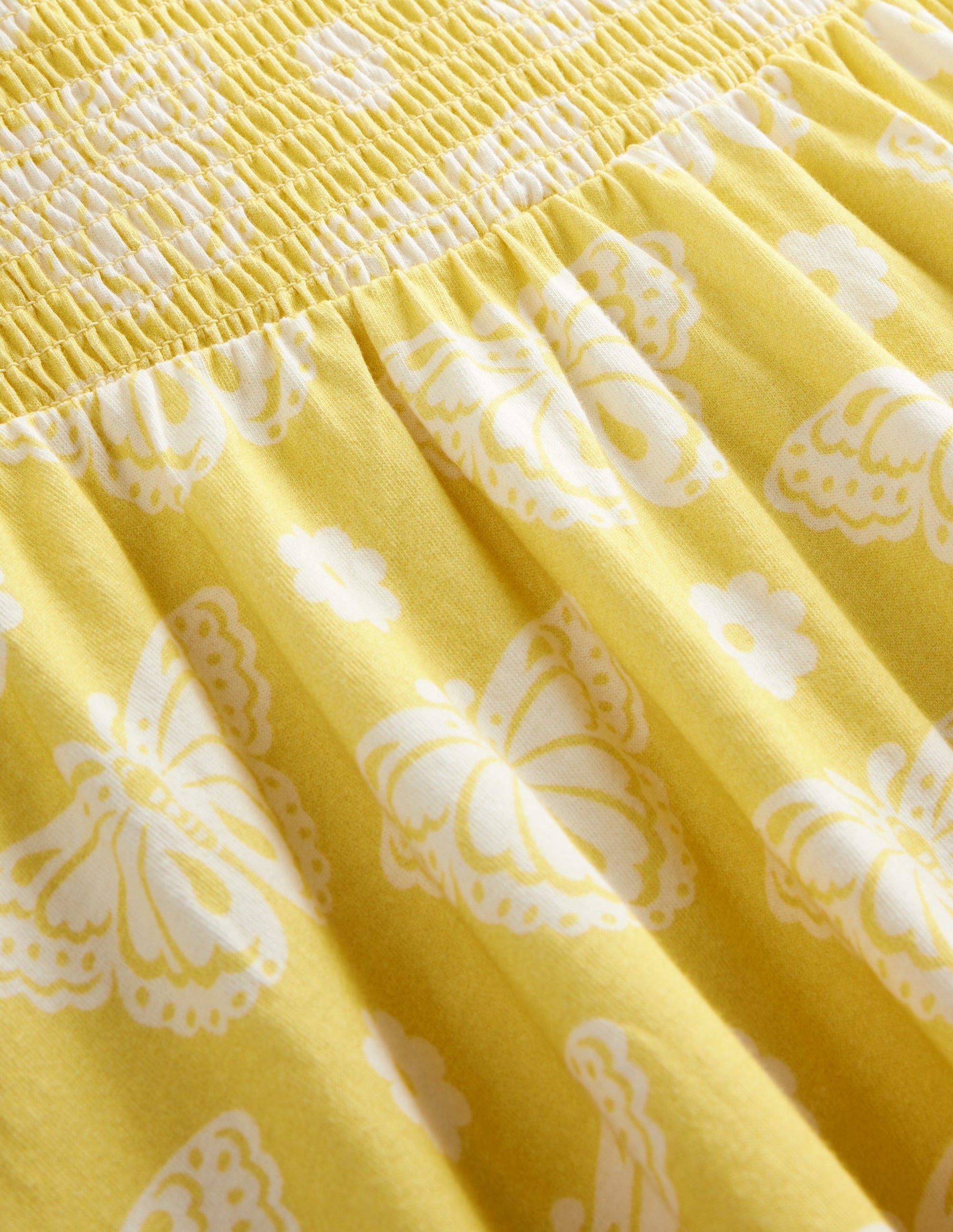 Shirred Jersey Dress-Yellow Butterfly Stamp-3