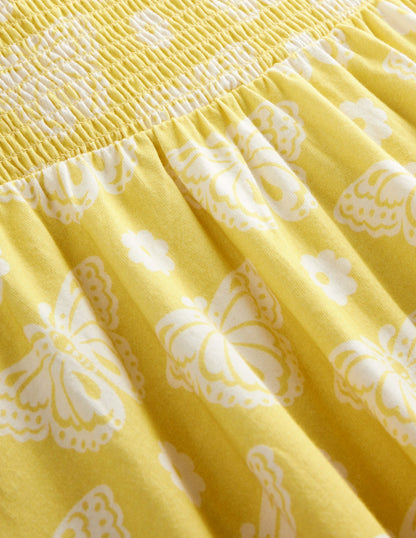 Shirred Jersey Dress-Yellow Butterfly Stamp-3