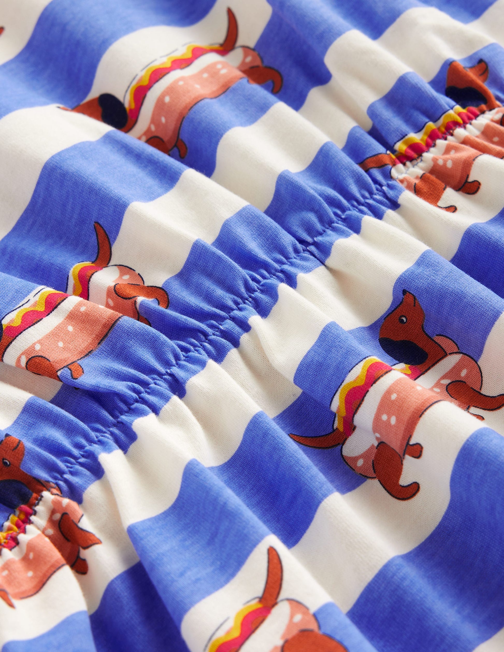 Frill Sleeve Jersey Dress-Surf Blue Hot Dog Stripe-3